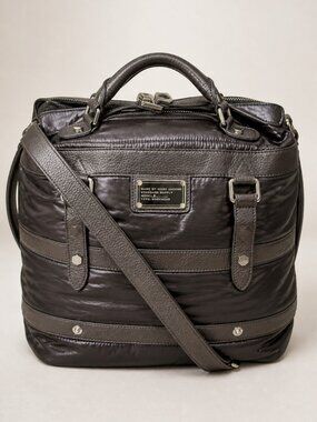 Marc by Marc Jacobs Convertible Metallic Leather Nylon Utility Satchel Crossbody